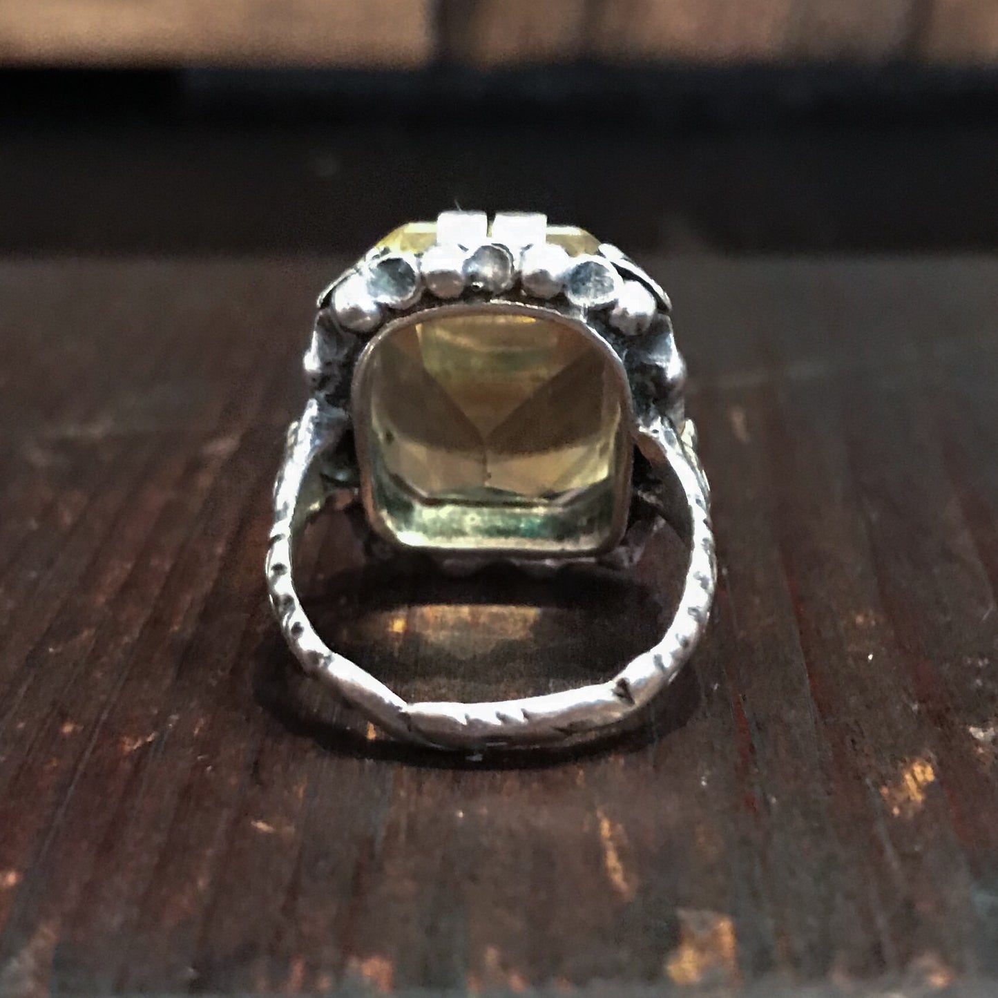 SOLD--Vintage Ornate Citrine Ring Sterling, Vienna c. 1940