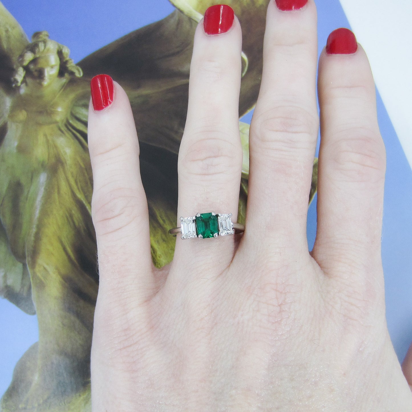 SOLD Vintage Mid-Century Emerald and Diamond Ring 18k/Plat c. 1950