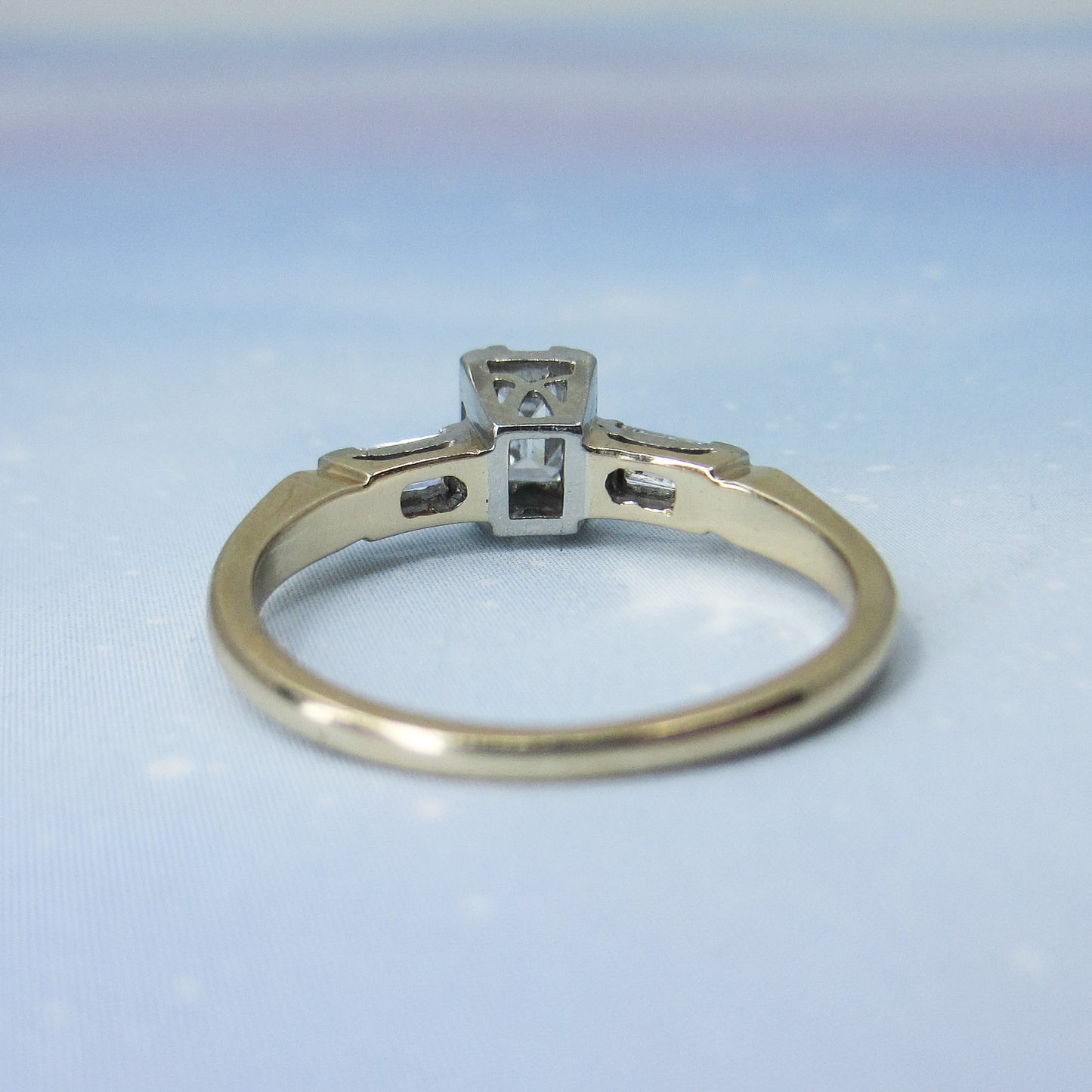 SOLD--Vintage Emerald Cut Diamond Engagement Ring Plat/14k c. 1940