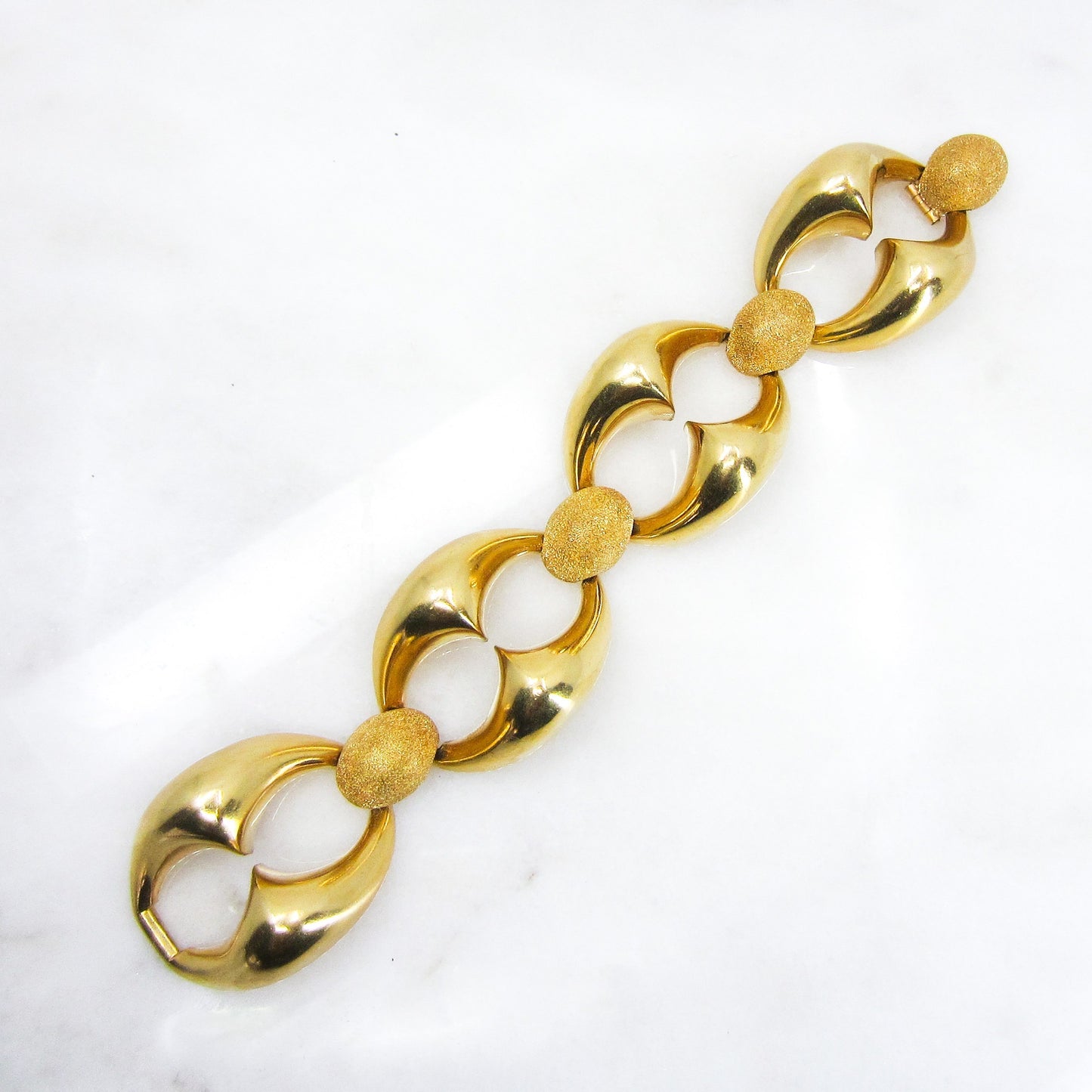 SOLD--Vintage Mid-Century Large Link Geometric Bracelet 18k, M. Bruyneel