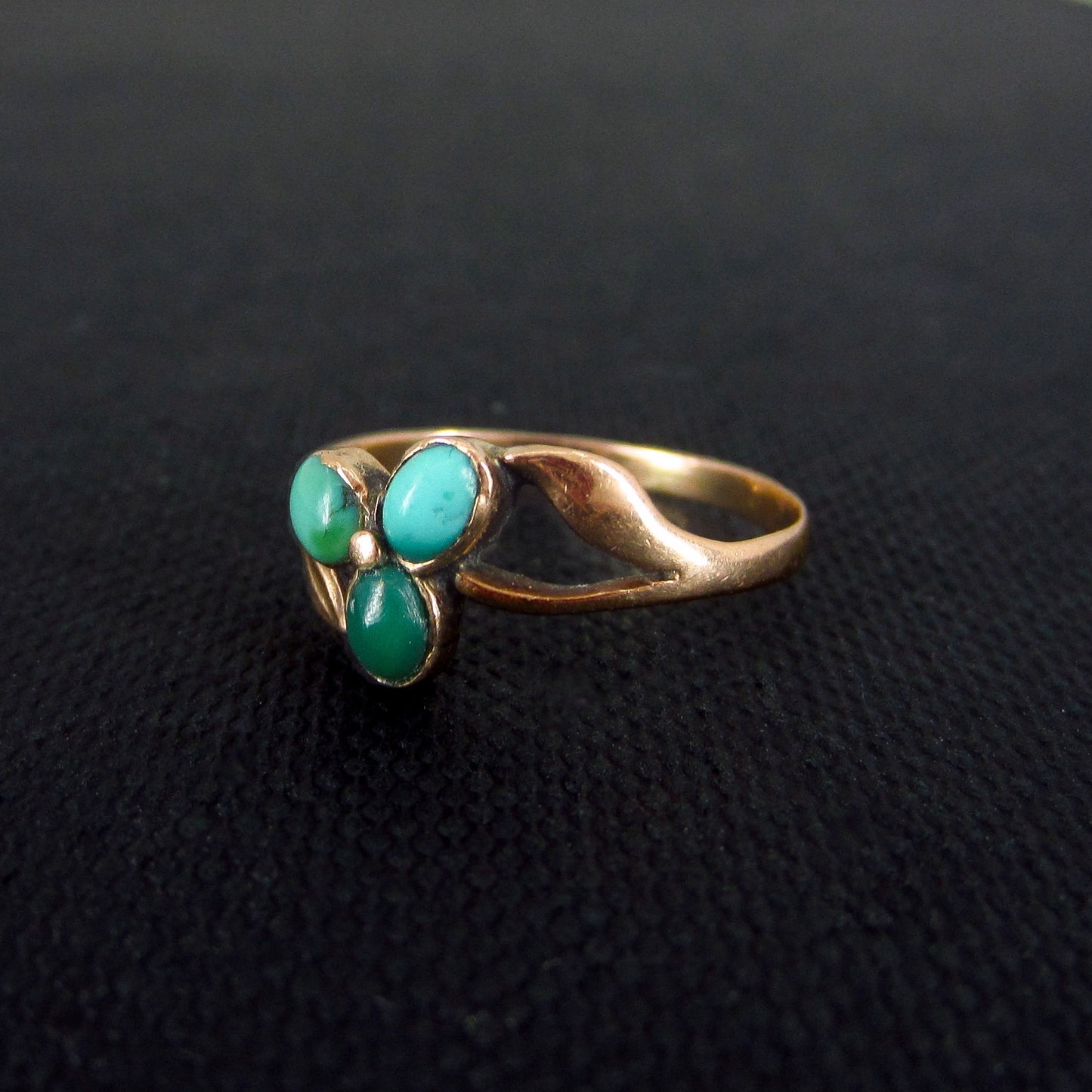 SOLD--Victorian Turquoise Flower Ring 14k c. 1890