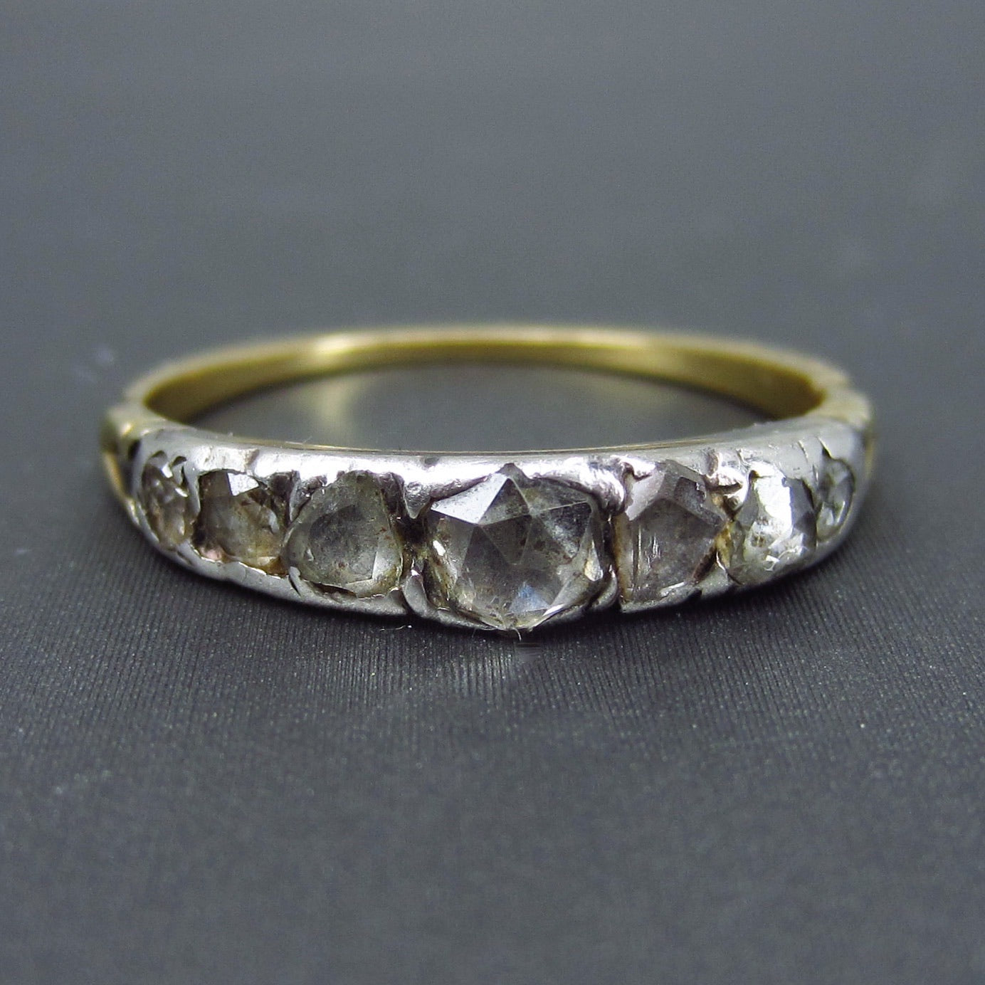 Georgian Rose Cut Diamond Half Hoop Ring Silver/18k c. 1830