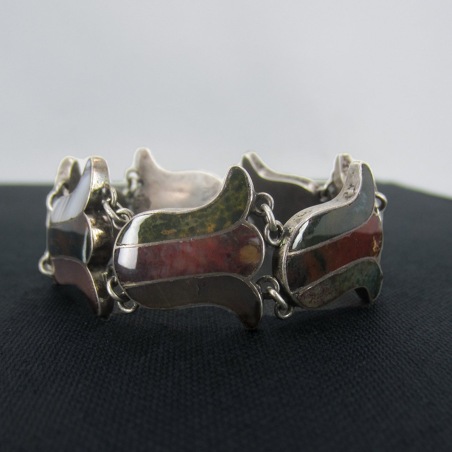 SOLD--Victorian Scottish Agate Tulip Bracelet Sterling c. 1880