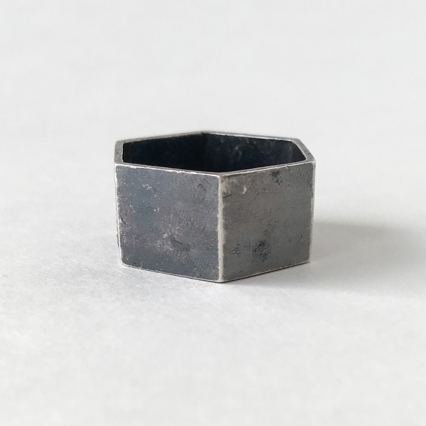 SOLD--Modernist Wide Hexagon Band Sterling, size 10.5