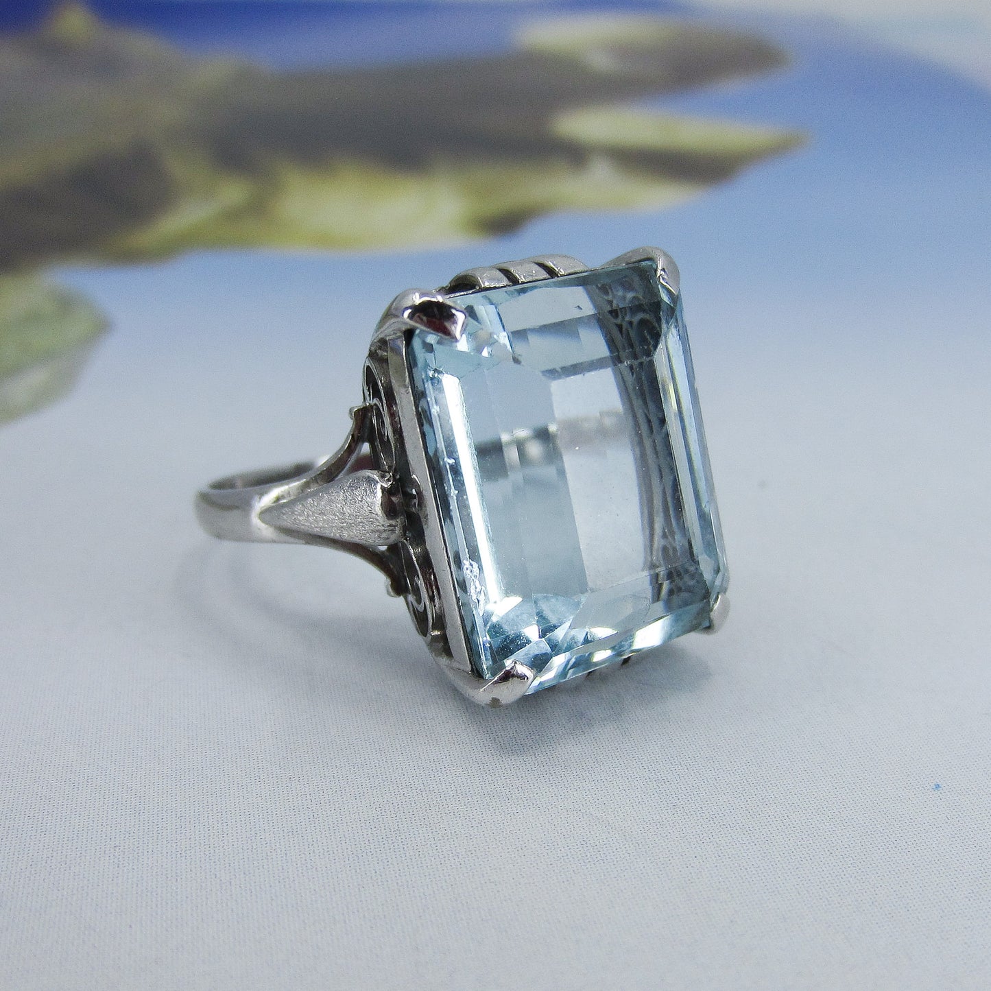 SOLD-Mid-Century Aquamarine 15.50ct Ring 14k c. 1960