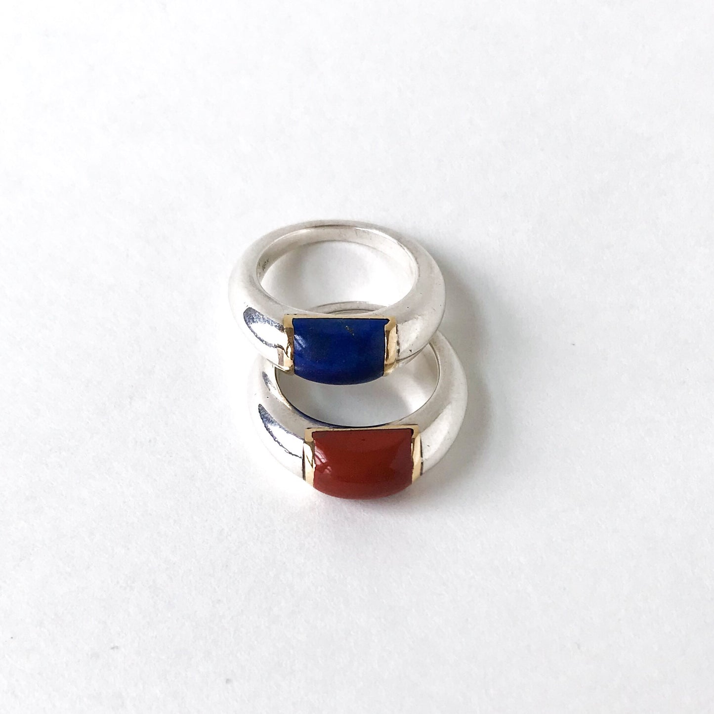 SOLD- Pair of Cartier Lapis and Jasper Stacking Rings 18k/Sterling c. 1970, size 5