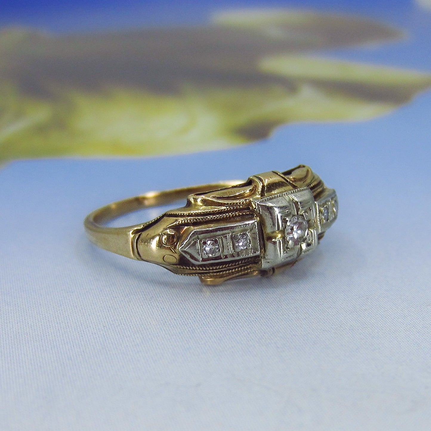 SOLD-Art Deco Diamond Two Tone Ring 14k c. 1930