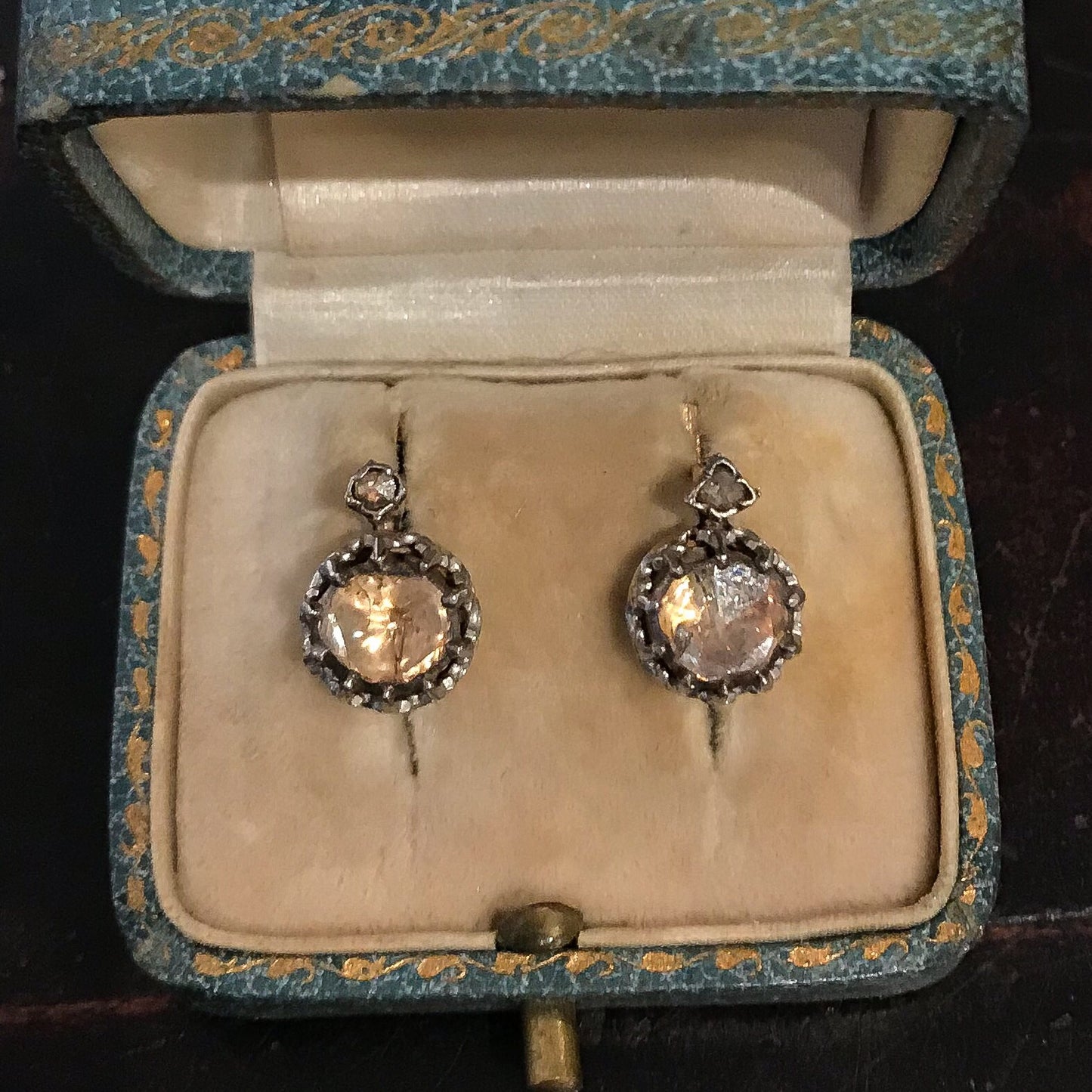 Antique Rose Cut Diamond Earrings Silver/Platinum/14k