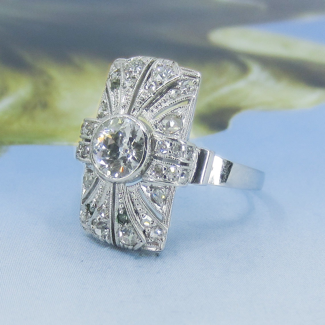 SOLD-Art Deco Bezel Set Old European Diamond .75ct Dinner Ring 14k c. 1930