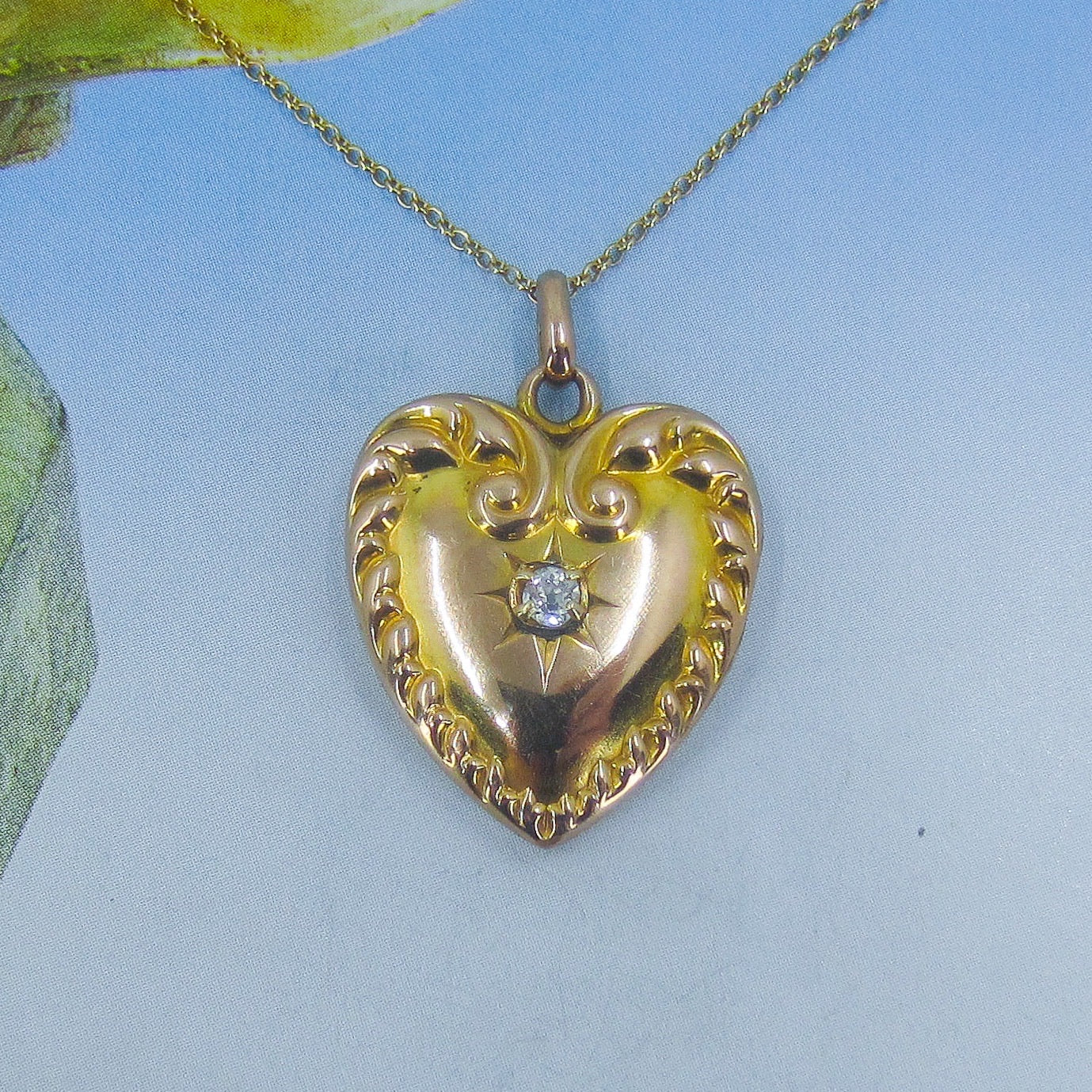 SOLD--Victorian Old Mine Diamond Heart Locket 14k c. 1900