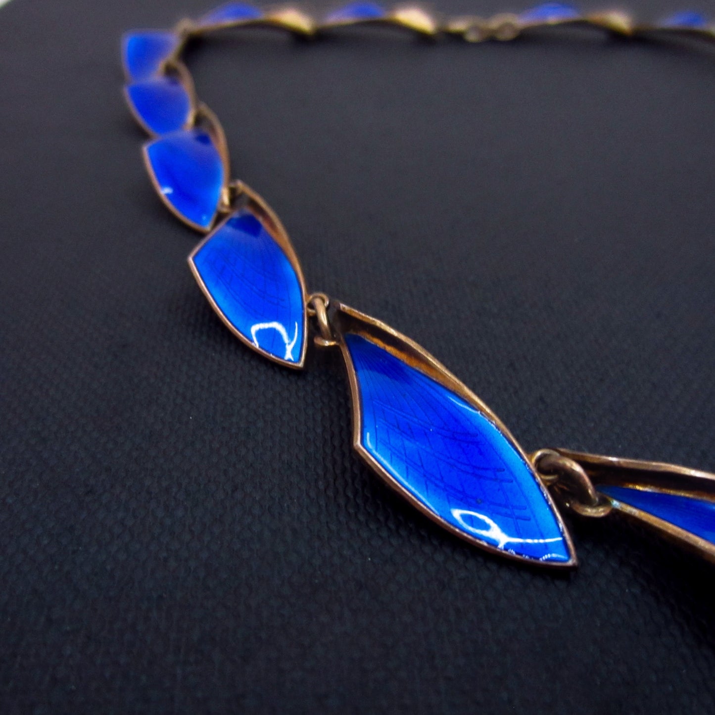 SOLD--Modernist Blue Enamel Collar Gilt Sterling, Norway c. 1960