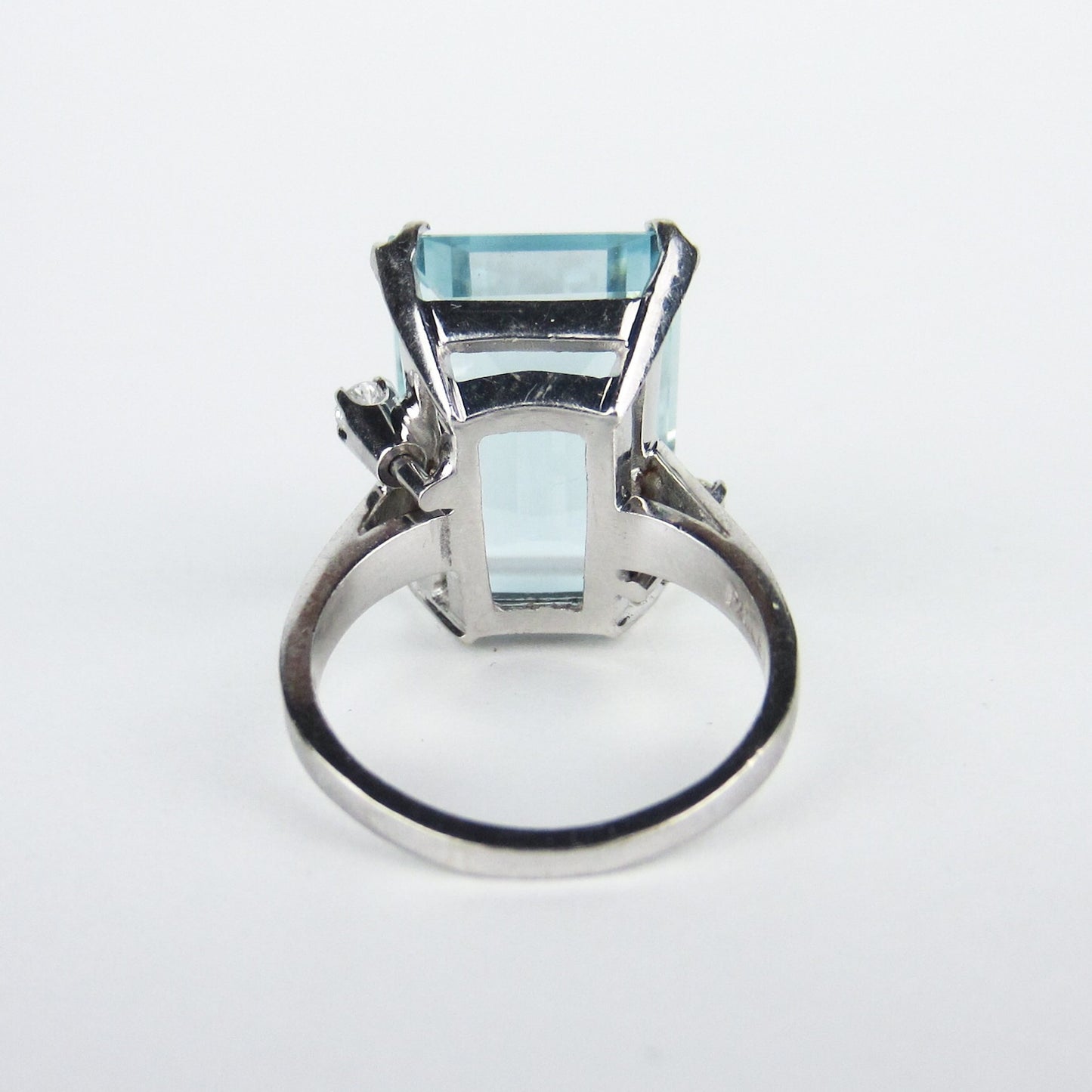 SOLD--Vintage Aquamarine and Diamond Ring 14k c. 1960