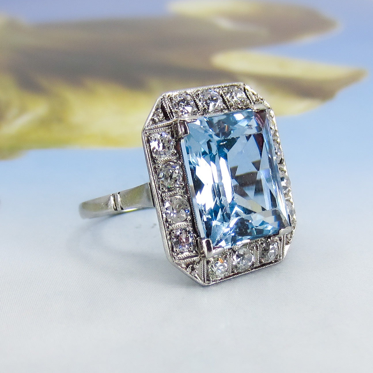 Art Deco Diamond and Synthetic Blue Spinel Ring Platinum c. 1940