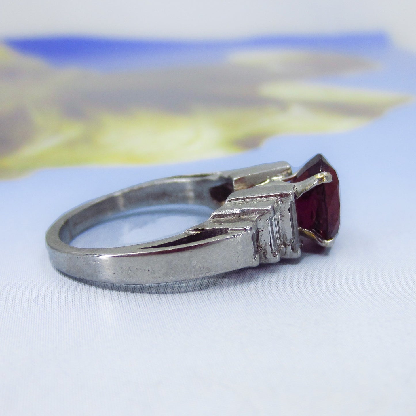 Mid-Century Ruby and Diamond Ring Platinum/18k c. 1950