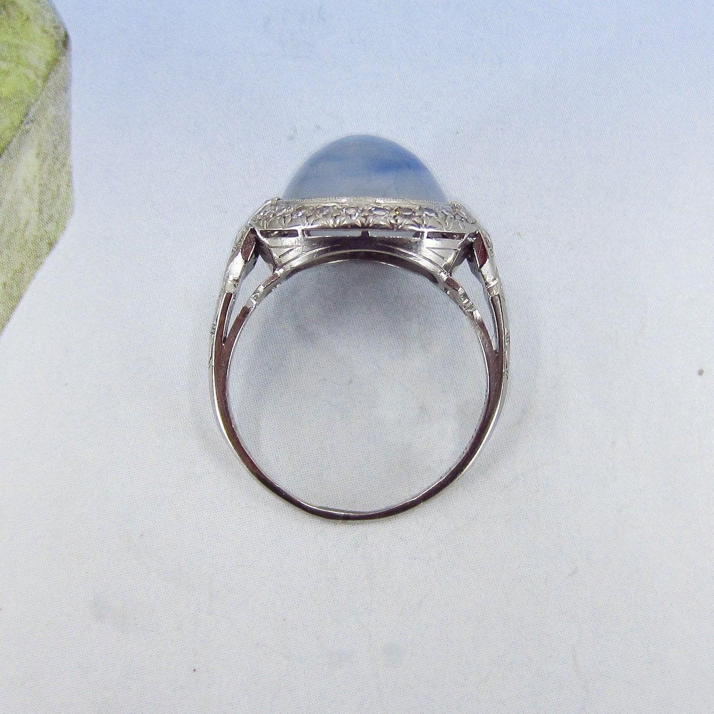 SOLD-Art Deco Star Sapphire and Diamond Ring Platinum c. 1930