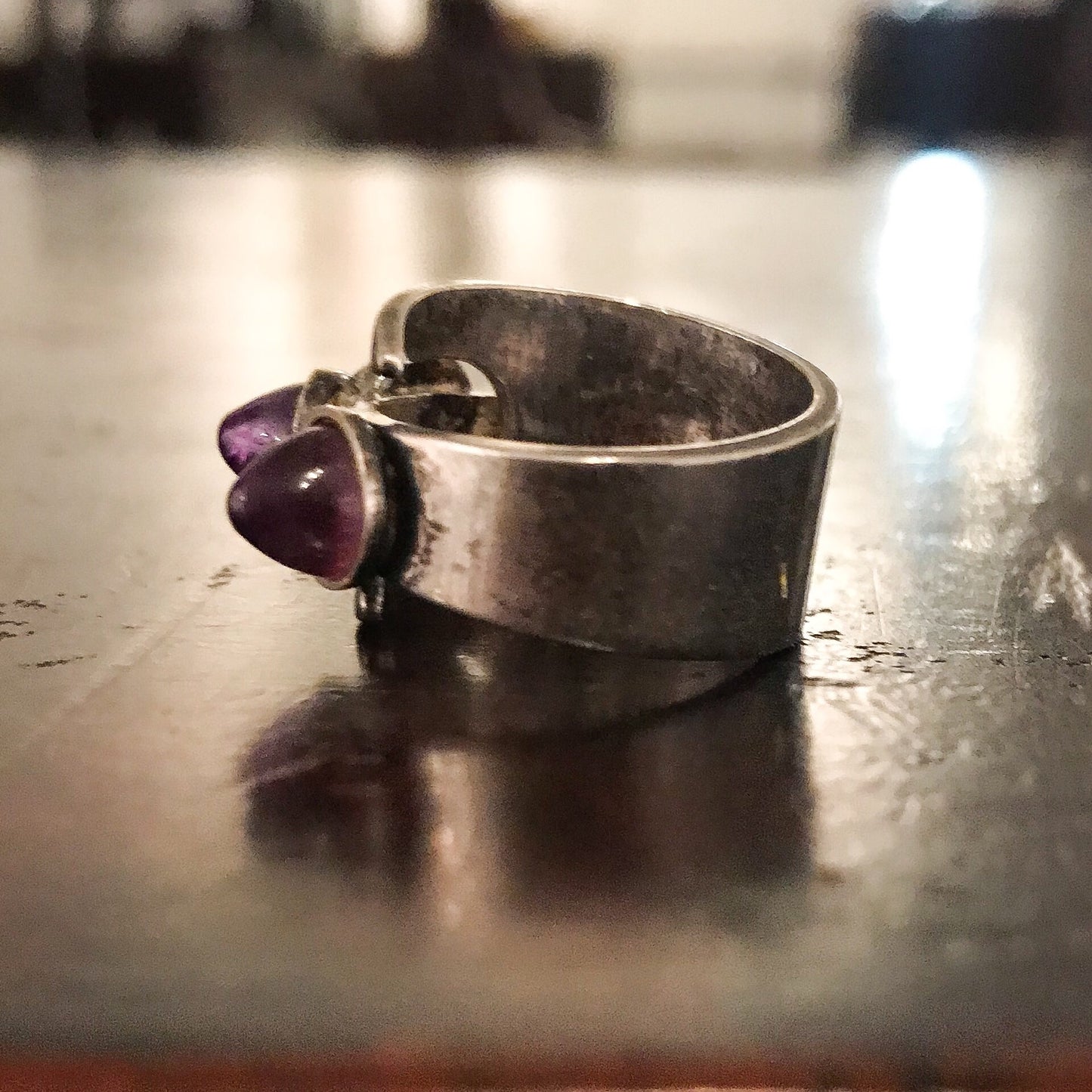 SOLD--Modernist David Andersen Amethyst Bullet Cabochon Ring Sterling, Norway c. 1969