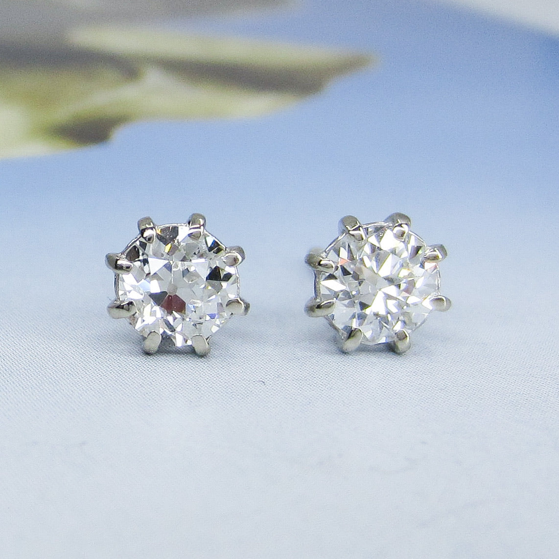 SOLD--Old European Cut Diamond Stud Earrings 14k