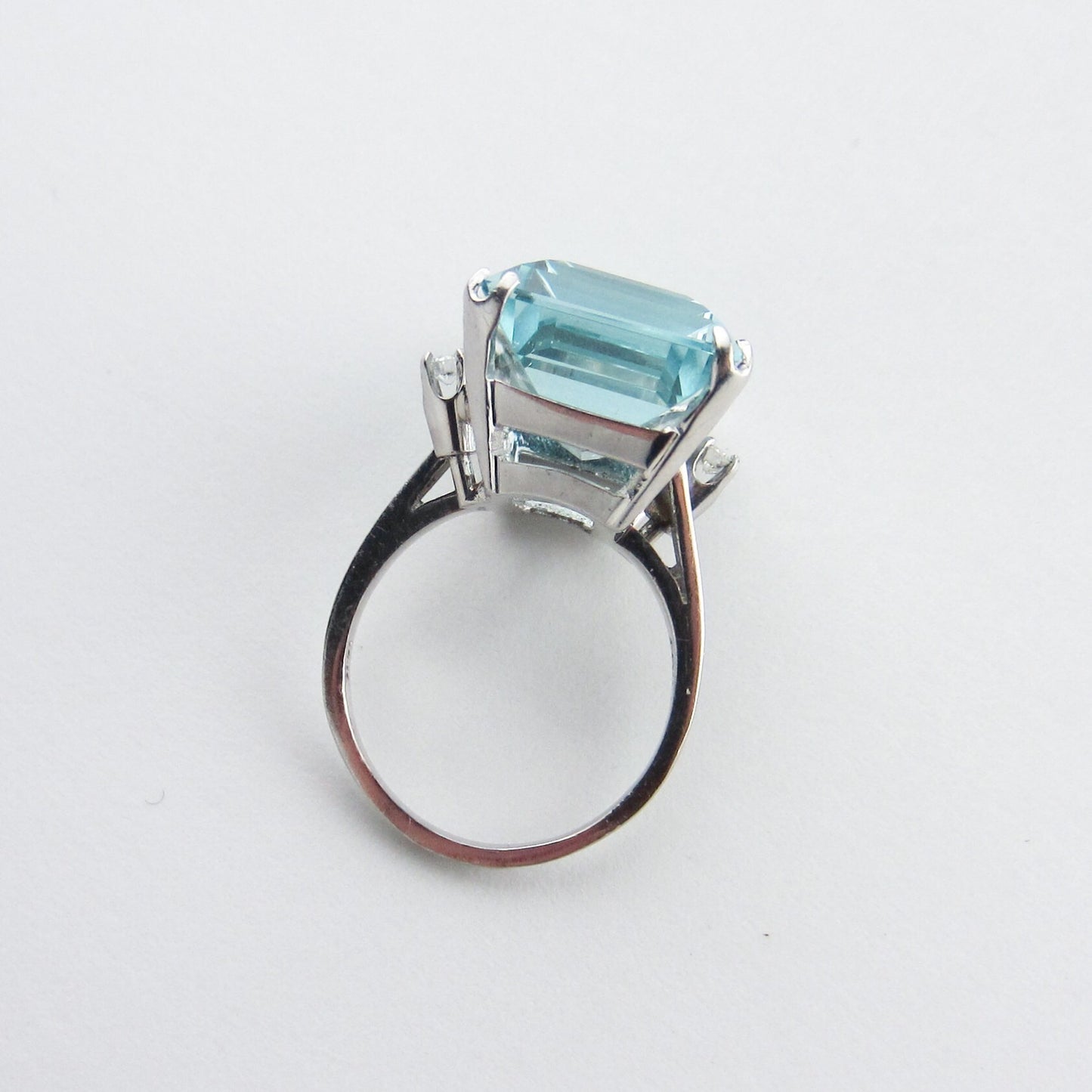 SOLD--Vintage Aquamarine and Diamond Ring 14k c. 1960