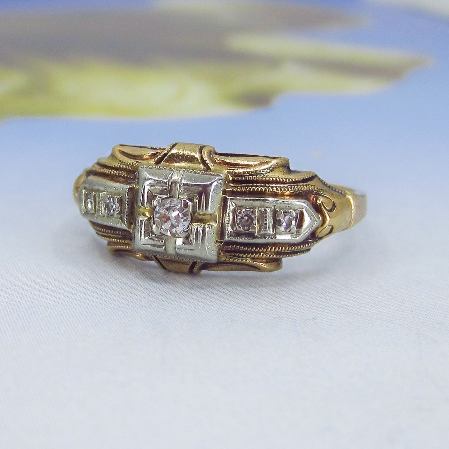 SOLD-Art Deco Diamond Two Tone Ring 14k c. 1930