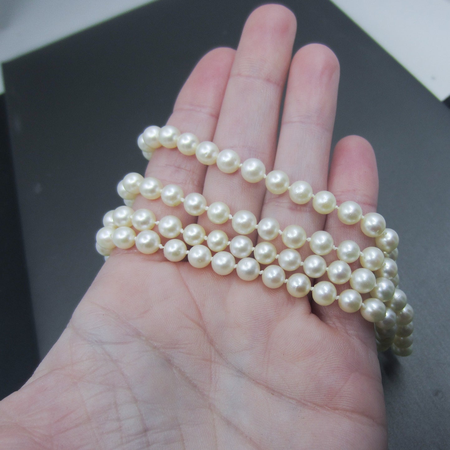 SOLD Mid-Century Double Strand Pearl Necklace Sterling c. 1940