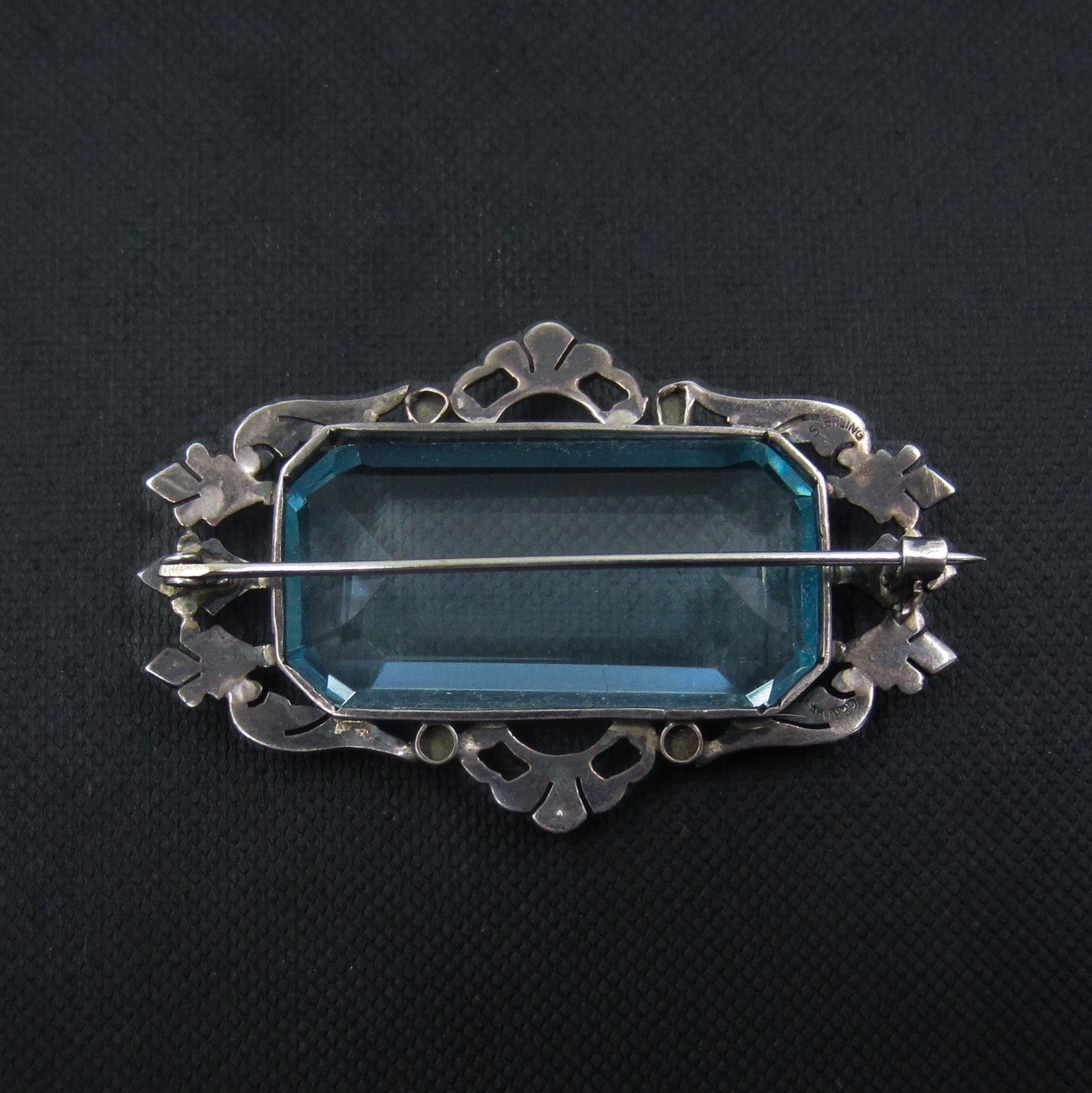 Art Deco Glass and Marcasite Brooch Sterling, Germany c. 1930