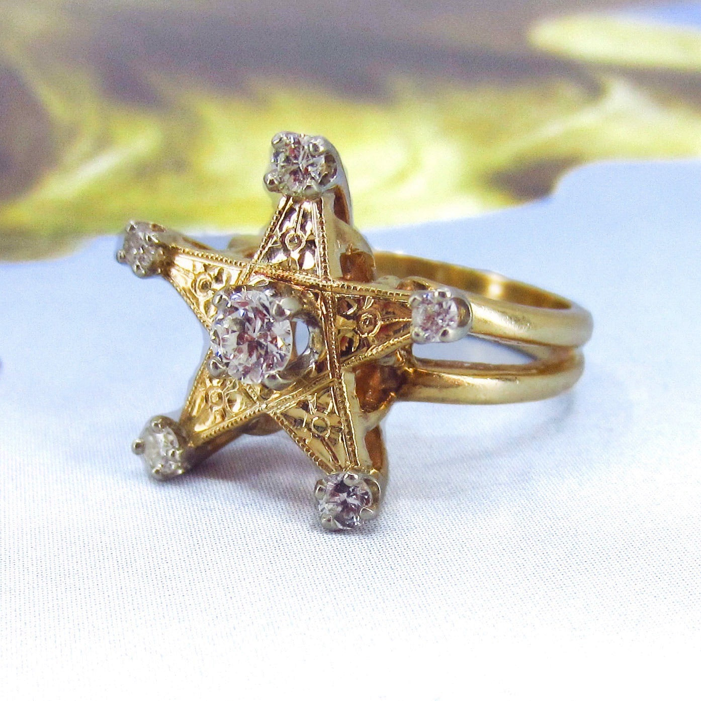 Mid-Century Diamond Star Ring 14k c. 1950