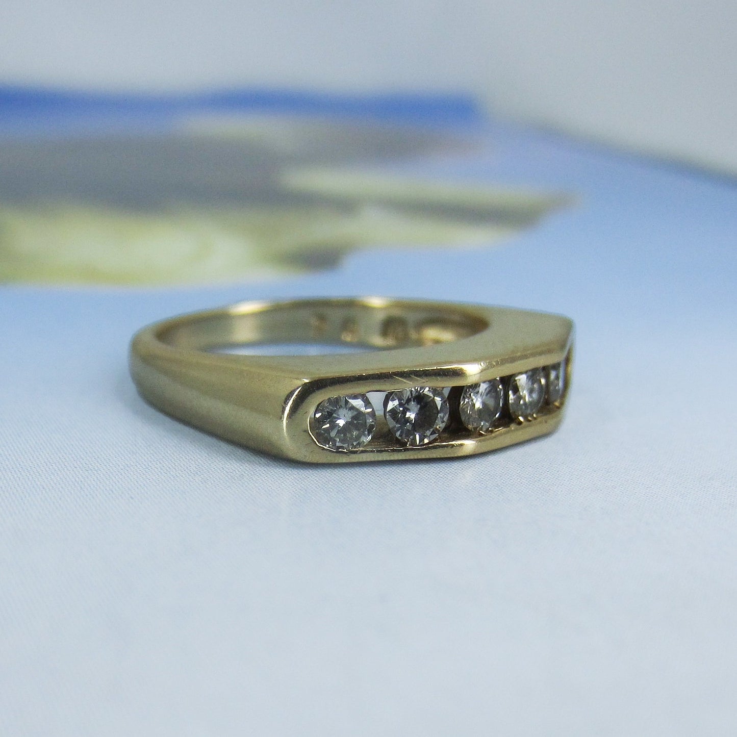 SOLD--Vintage Angled Channel Set Diamond Band 14k c. 1970