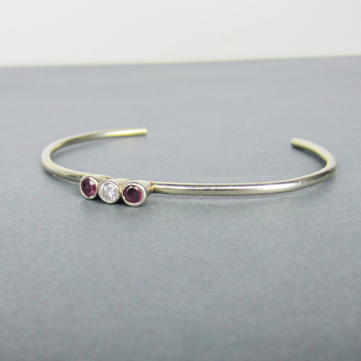 Vintage Ruby and Diamond Delicate Cuff Bracelet 14k c.1990