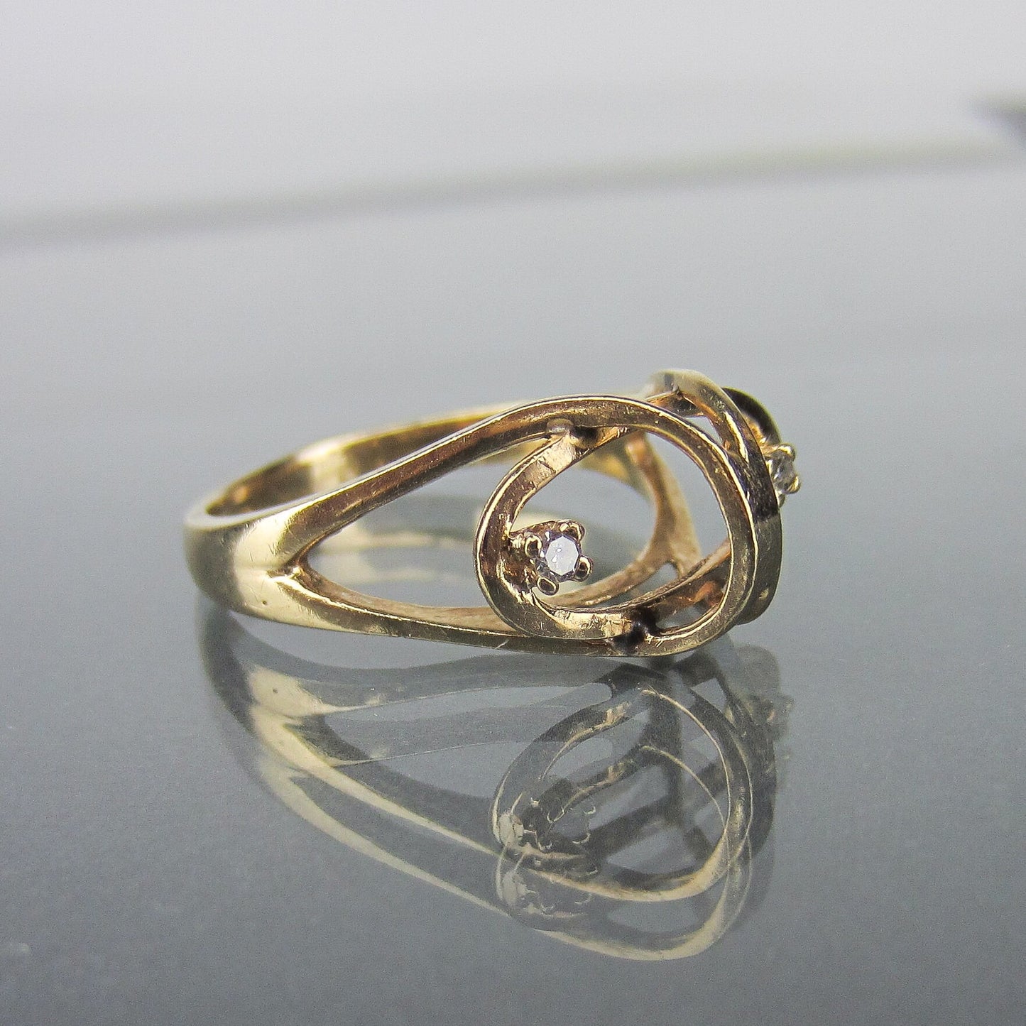 SOLD--Modernist Diamond Sculptural Ring 14k c. 1960