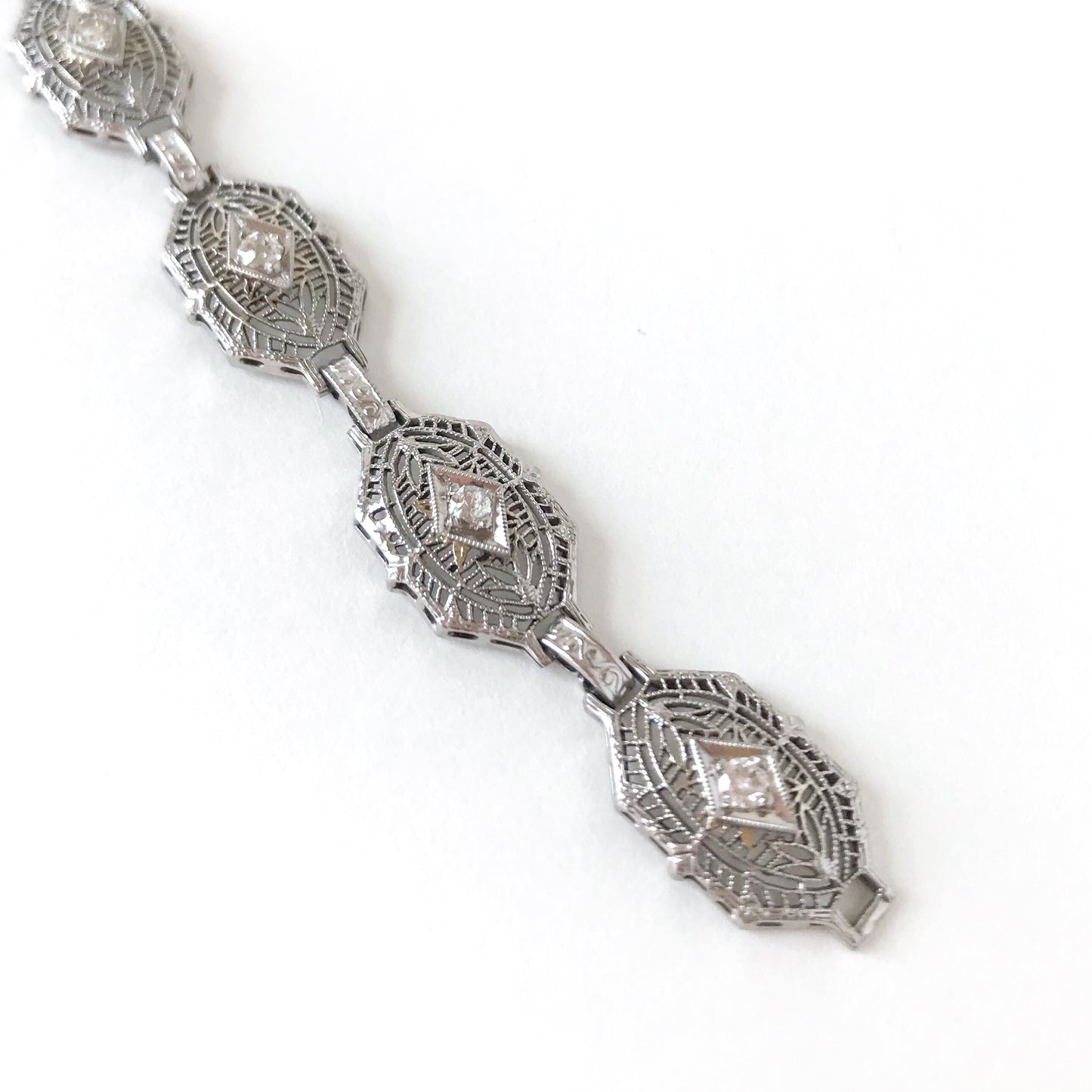 Art Deco Diamond, Sapphire and Rock Crystal Bracelet 14k c. 1930