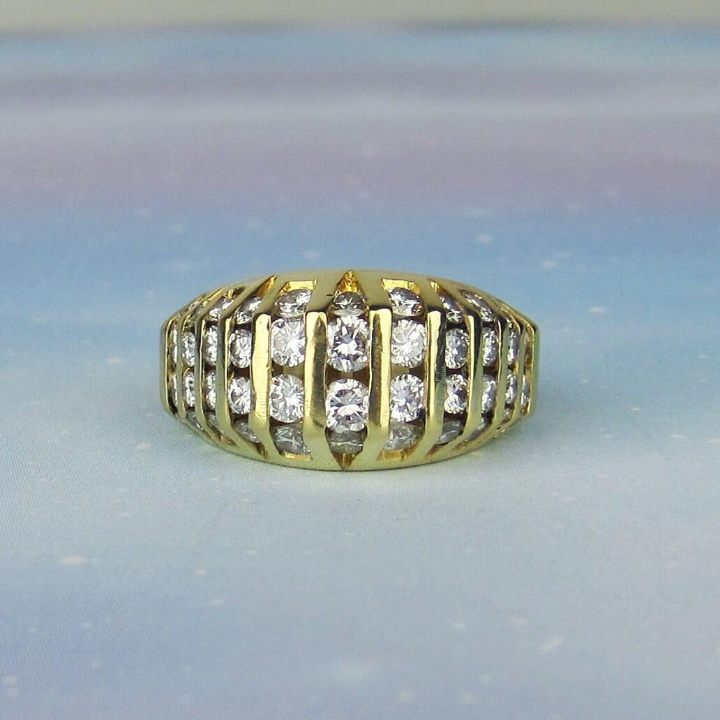 SOLD--Vintage Chunky Channel Set Diamond Ring 18k c. 1990