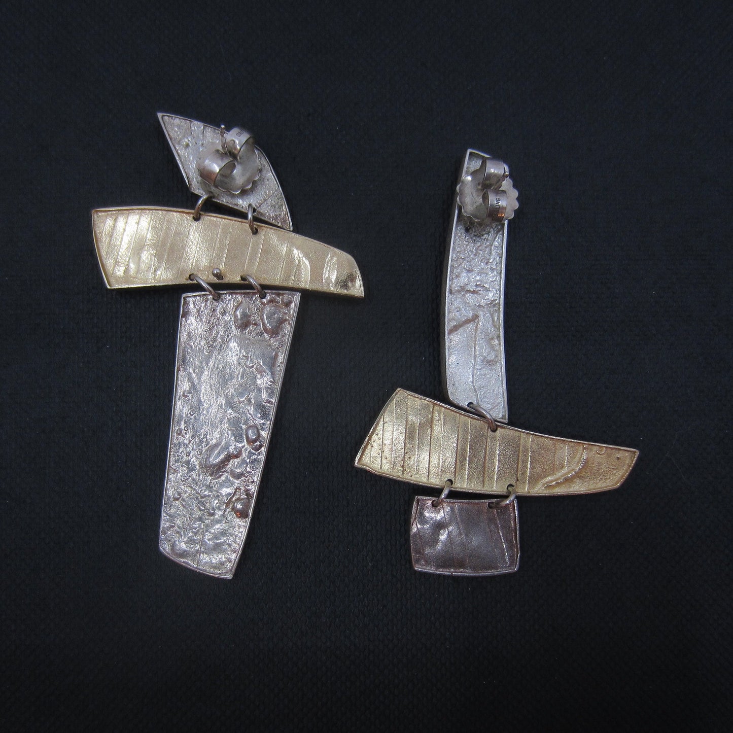 Post-Modern Asymmetrical Earrings 14k/Silver c. 1980