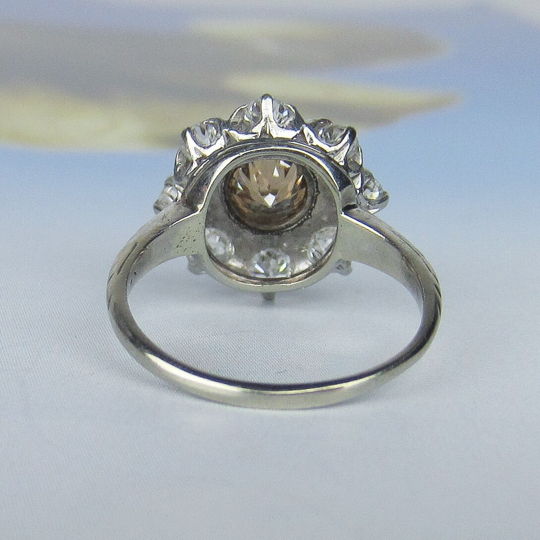 SOLD--Art Deco Old Cut Diamond 1.85ctw Cluster Ring 14k c. 1940