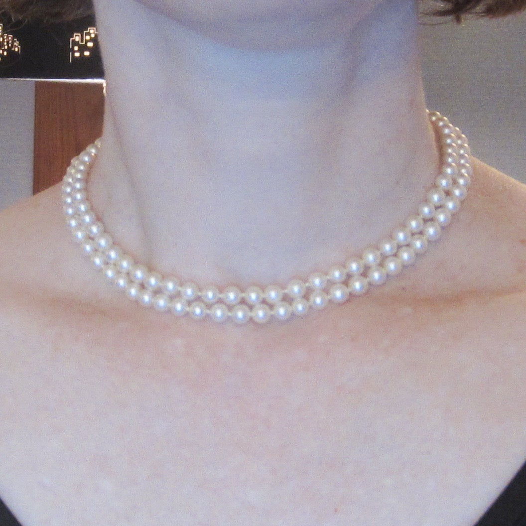 SOLD Mid-Century Double Strand Pearl Necklace Sterling c. 1940