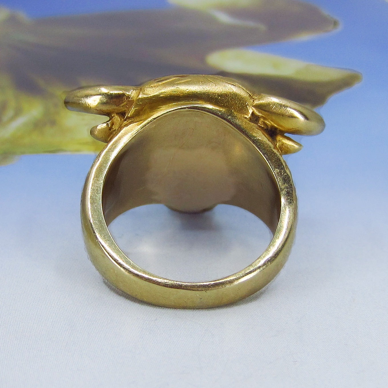 SOLD--Giant Bull Ring with Ruby Eyes 14k c. 1960