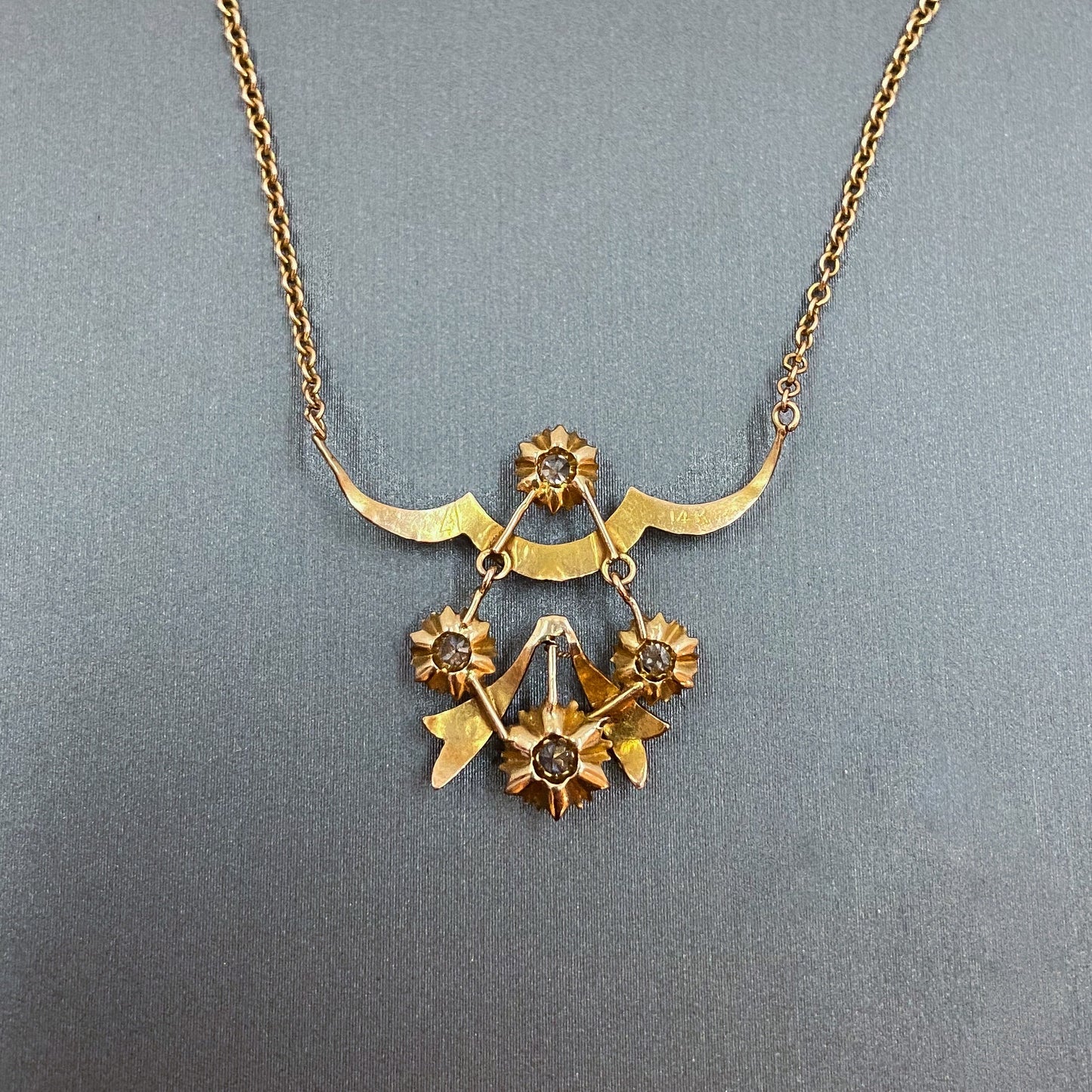 Edwardian Diamond Flower Necklace 14k c. 1910