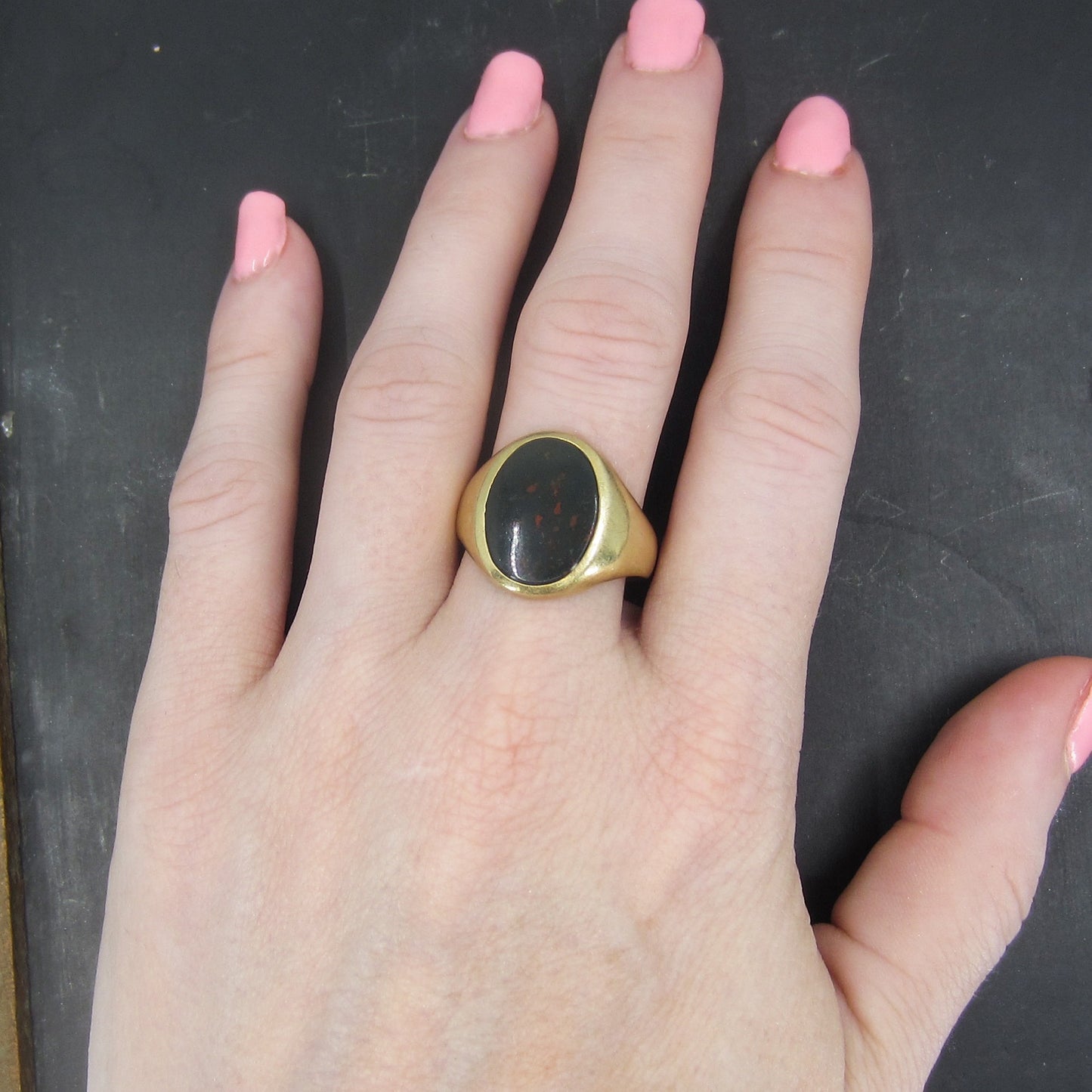 SOLD-Late Victorian Bloodstone Signet Ring 14k c. 1900