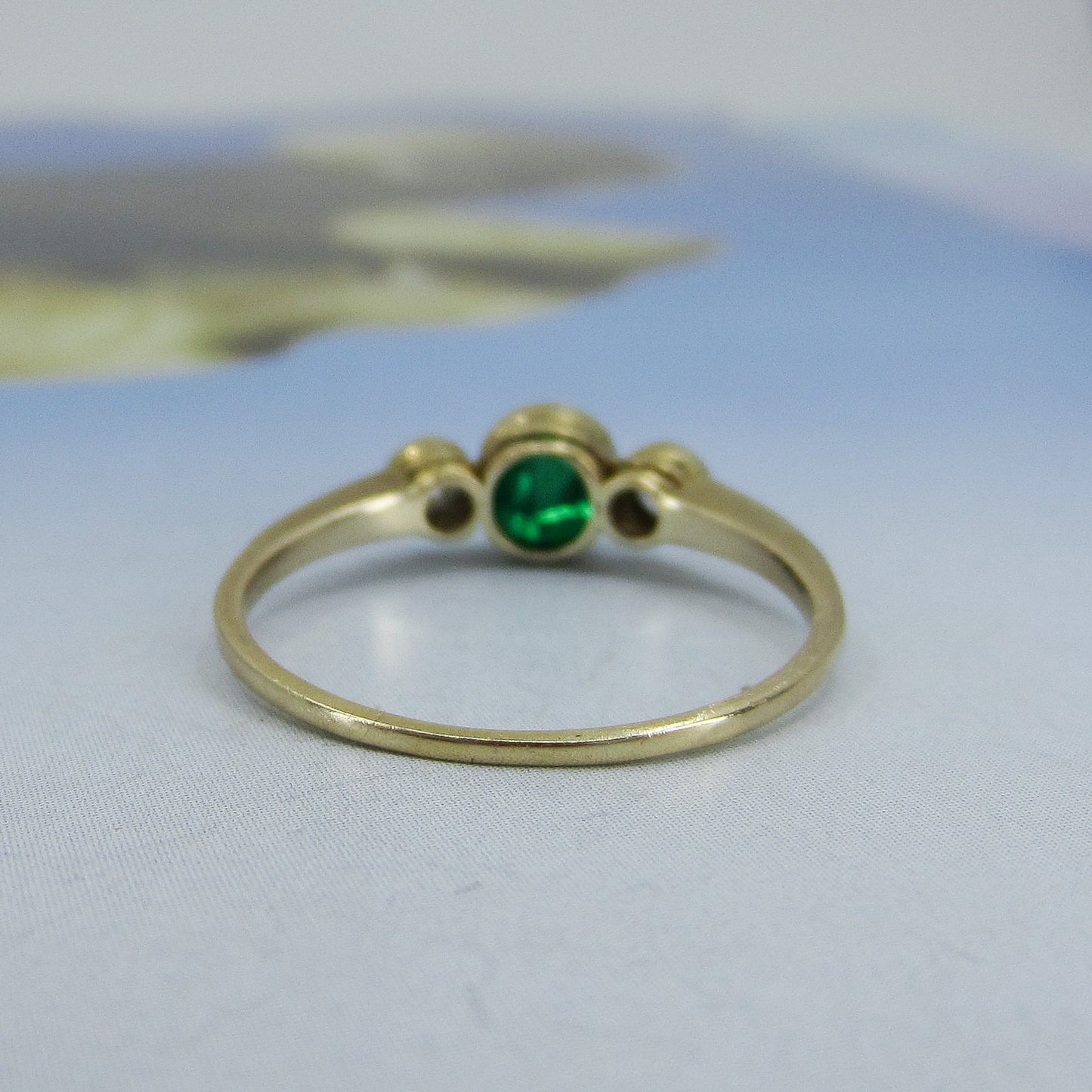 SOLD-Art Deco Cabochon Emerald and Old Euro Diamond Ring Platinum/14k c. 1930
