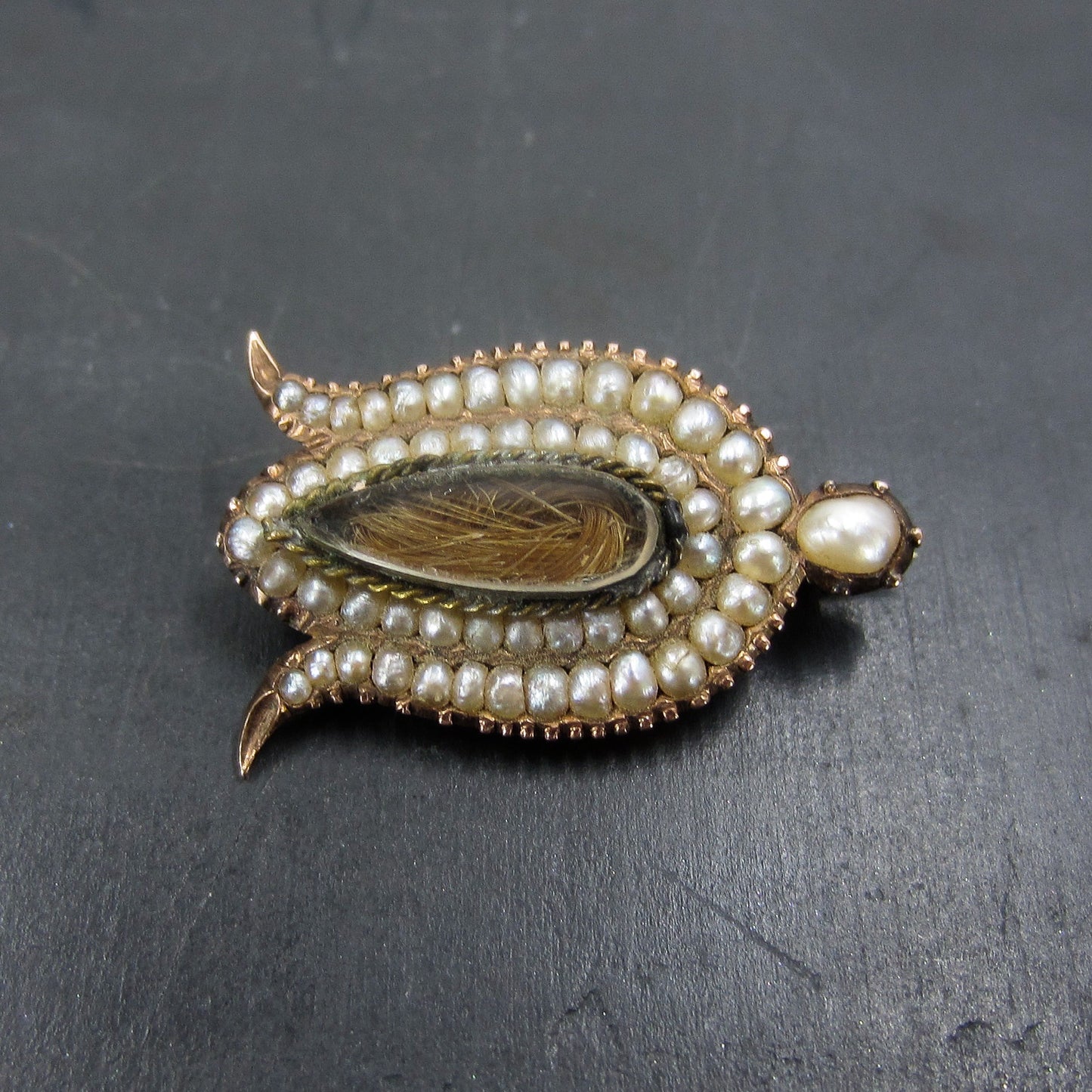 SOLD--Georgian Pearl Tulip Fichu Mourning Brooch 9k c. 1810