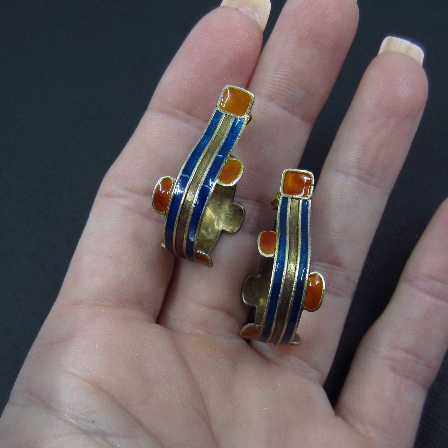 SOLD Enamel Hoop Earrings Git Sterling c. 1970