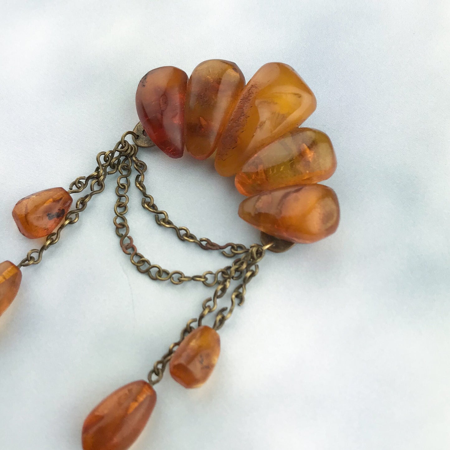 SOLD--Art Deco Amber Drop Brooch Brass c. 1930