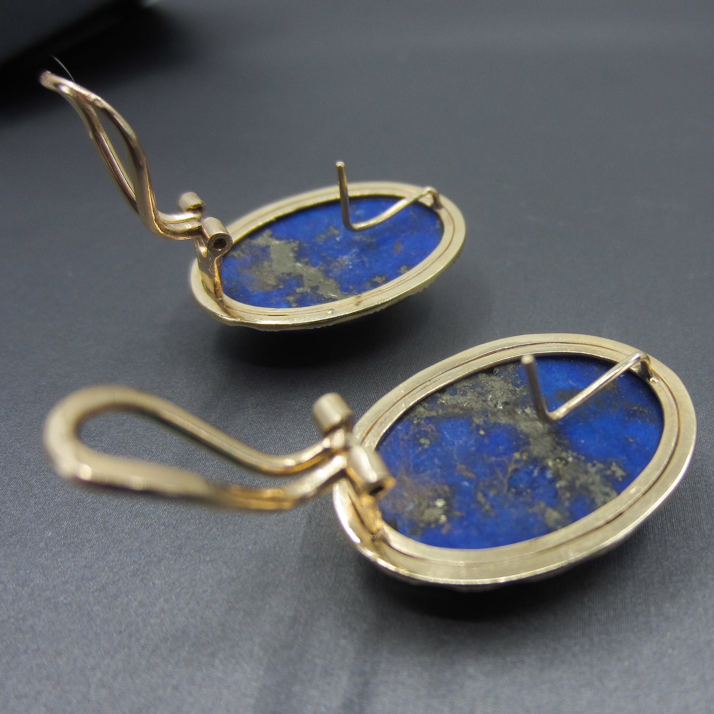 Large Mid-Century Lapis Earrings 14k c. 1960