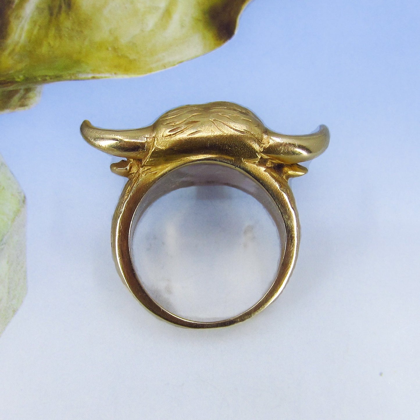 SOLD--Giant Bull Ring with Ruby Eyes 14k c. 1960