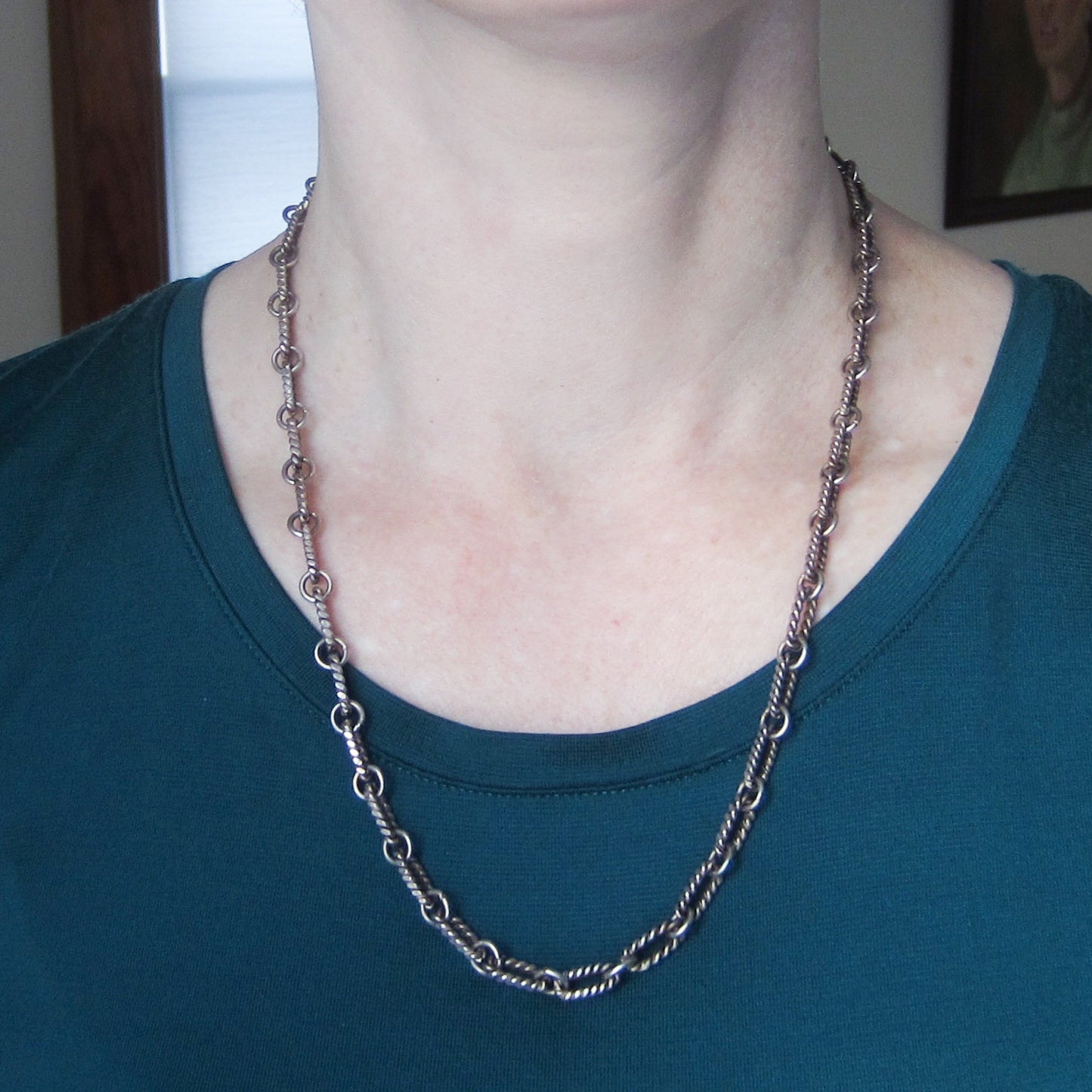 SOLD--Vintage Mid-Century Twist Link Chain Sterling, Taxco c. 1970