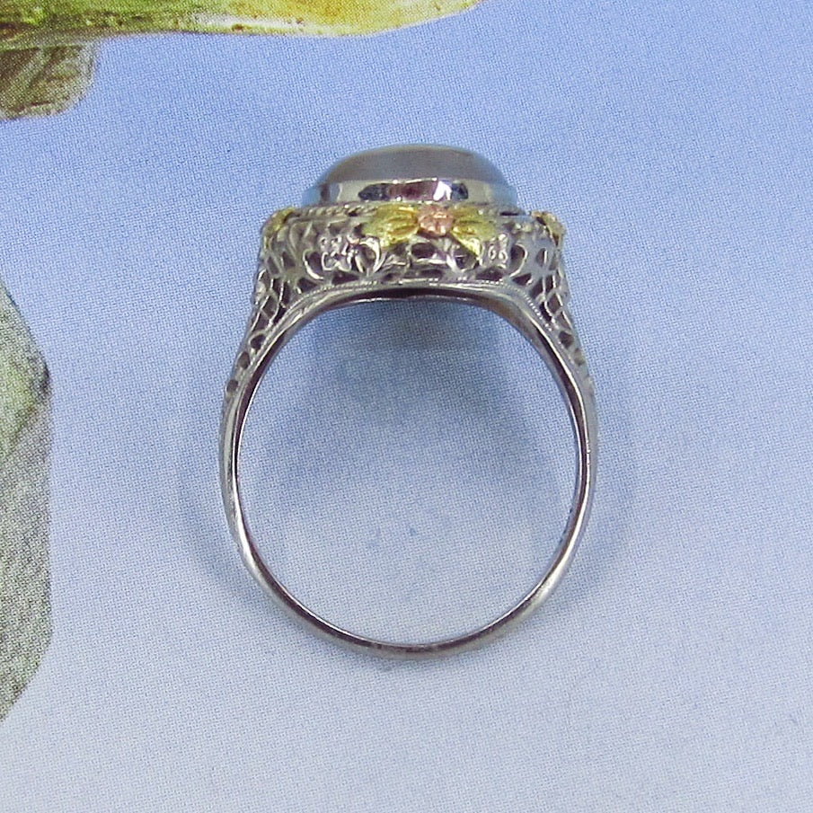 SOLD-Art Deco Agate Filigree Ring 14k c. 1920