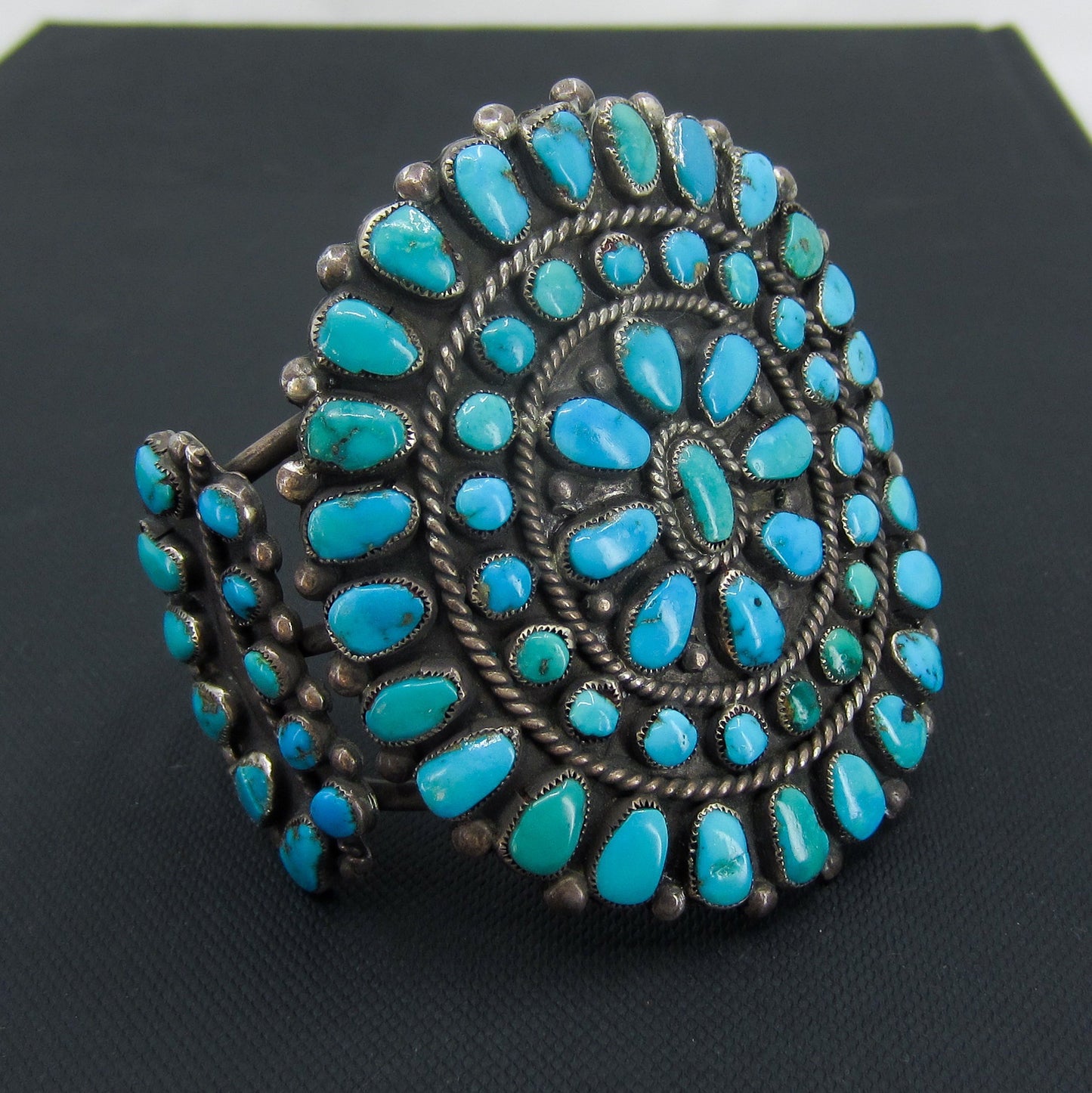 SOLD—HUGE Zuni Turquoise Petit Point Men's Cuff Sterling c. 1950