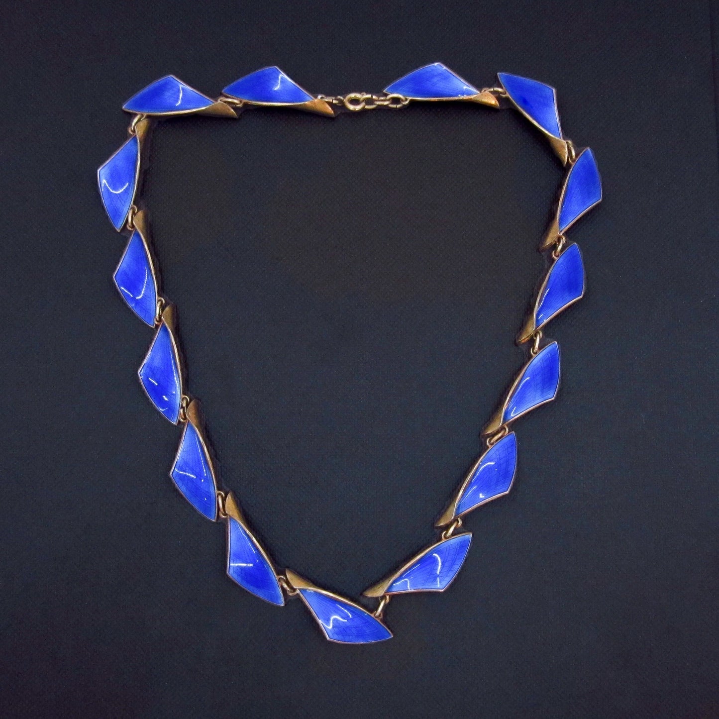 SOLD--Modernist Blue Enamel Collar Gilt Sterling, Norway c. 1960