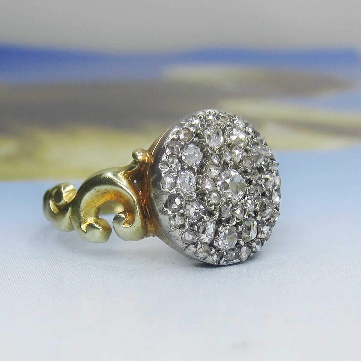 SOLD--Victorian Diamond Cluster Ring Silver/18k c. 1890