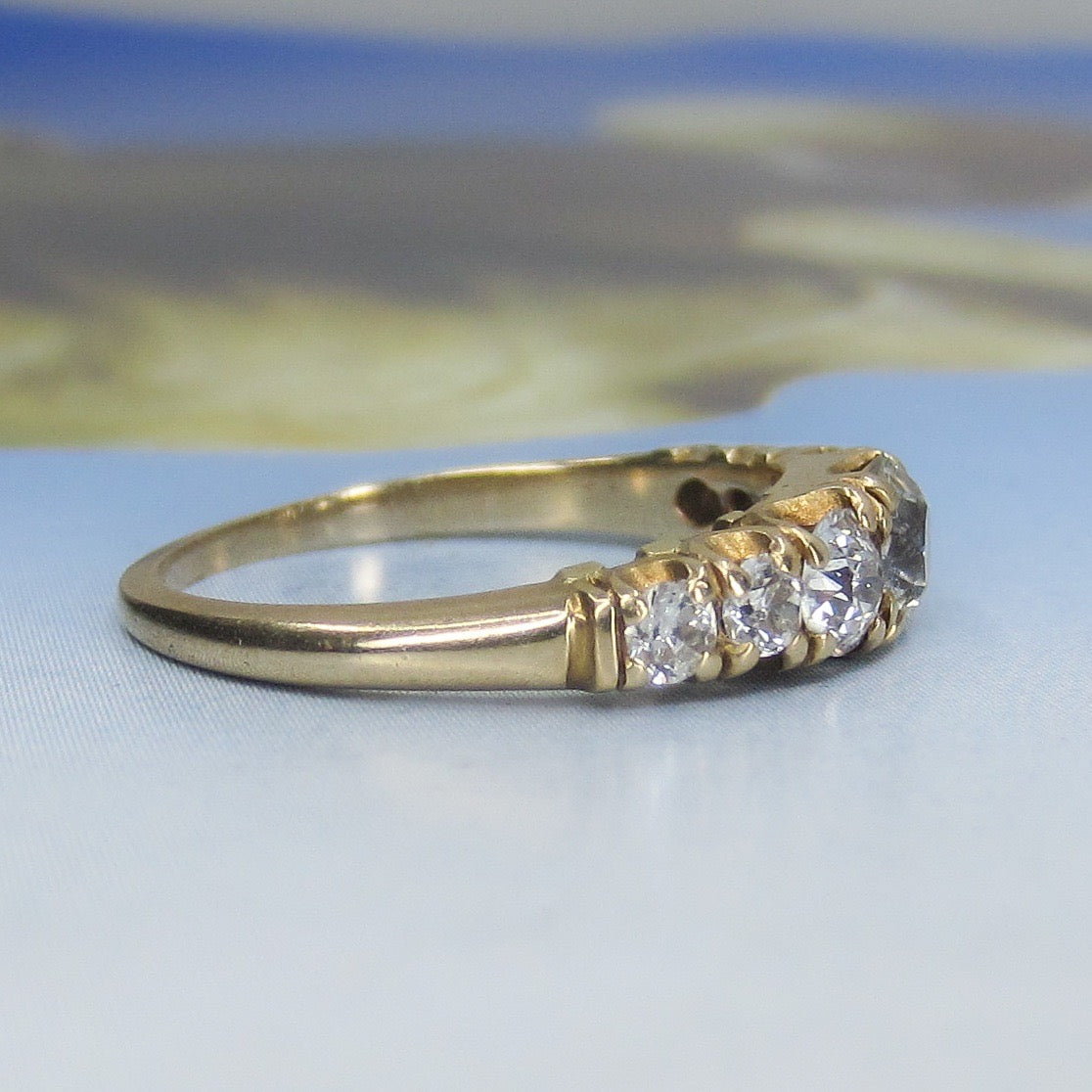 SOLD-Edwardian Shreve, Crump & Low Seven Old Euro Diamond Ring 14k c. 1910