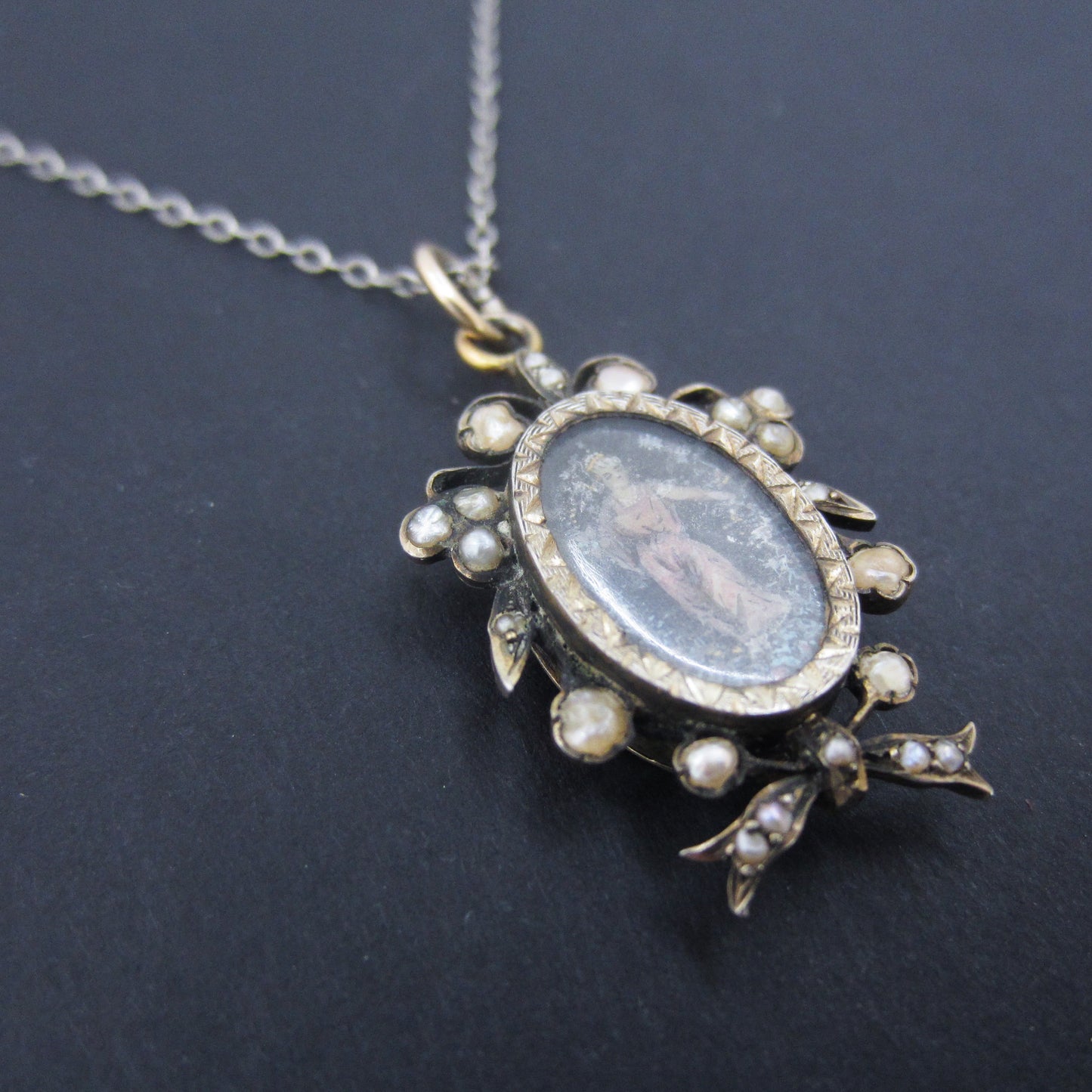 SOLD--Victorian Hand Painted Locket Gilt Sterling c. 1880